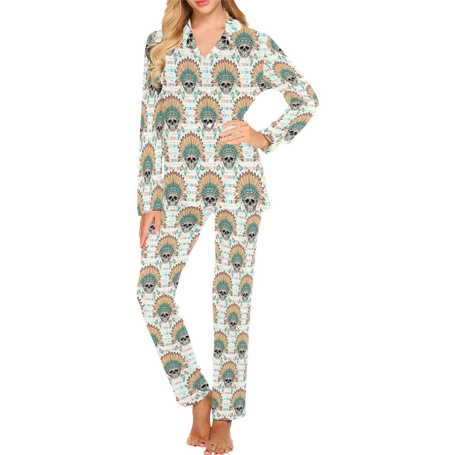 Boho Pattern Print Design 04 Women's Long Pajama Set