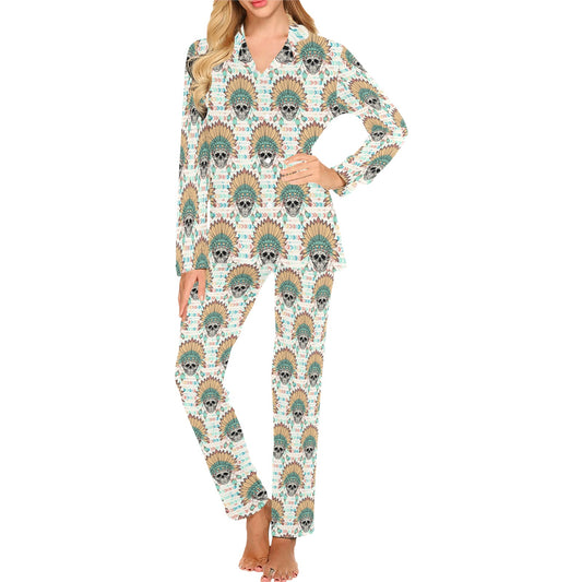 Boho Pattern Print Design 04 Women's Long Pajama Set