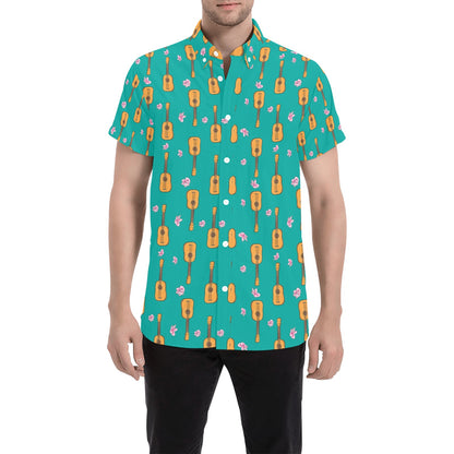 Ukulele Print Design LKS403 Men Short Sleeve Button Up Shirt