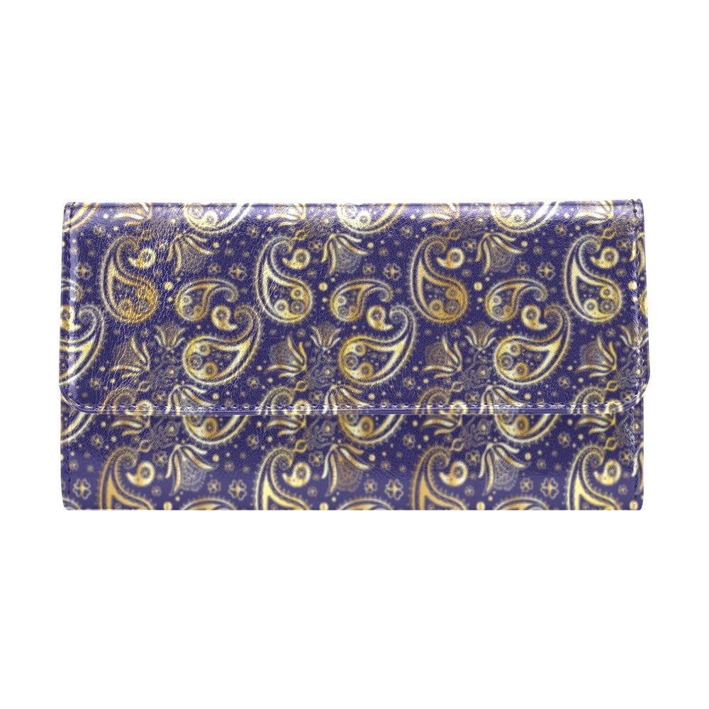 Paisley Blue Yellow Design Print Women's Trifold Wallet