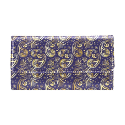 Paisley Blue Yellow Design Print Women's Trifold Wallet