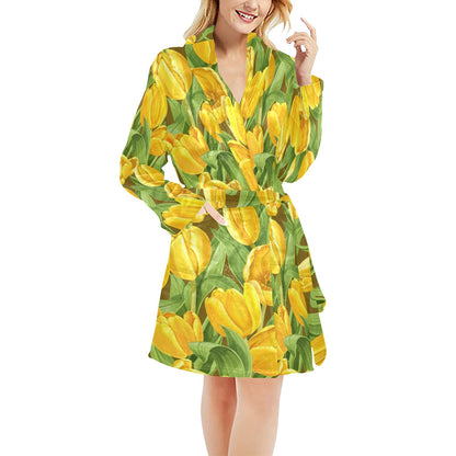 Tulip Yellow Pattern Print Design TP010 Women's Fleece Robe