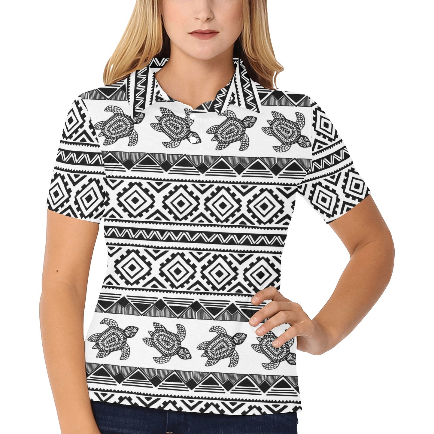 Sea Turtle Tribal Aztec Women's Polo Shirt