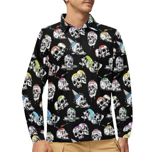Skull Print Design LKS3013 Long Sleeve Polo Shirt For Men's