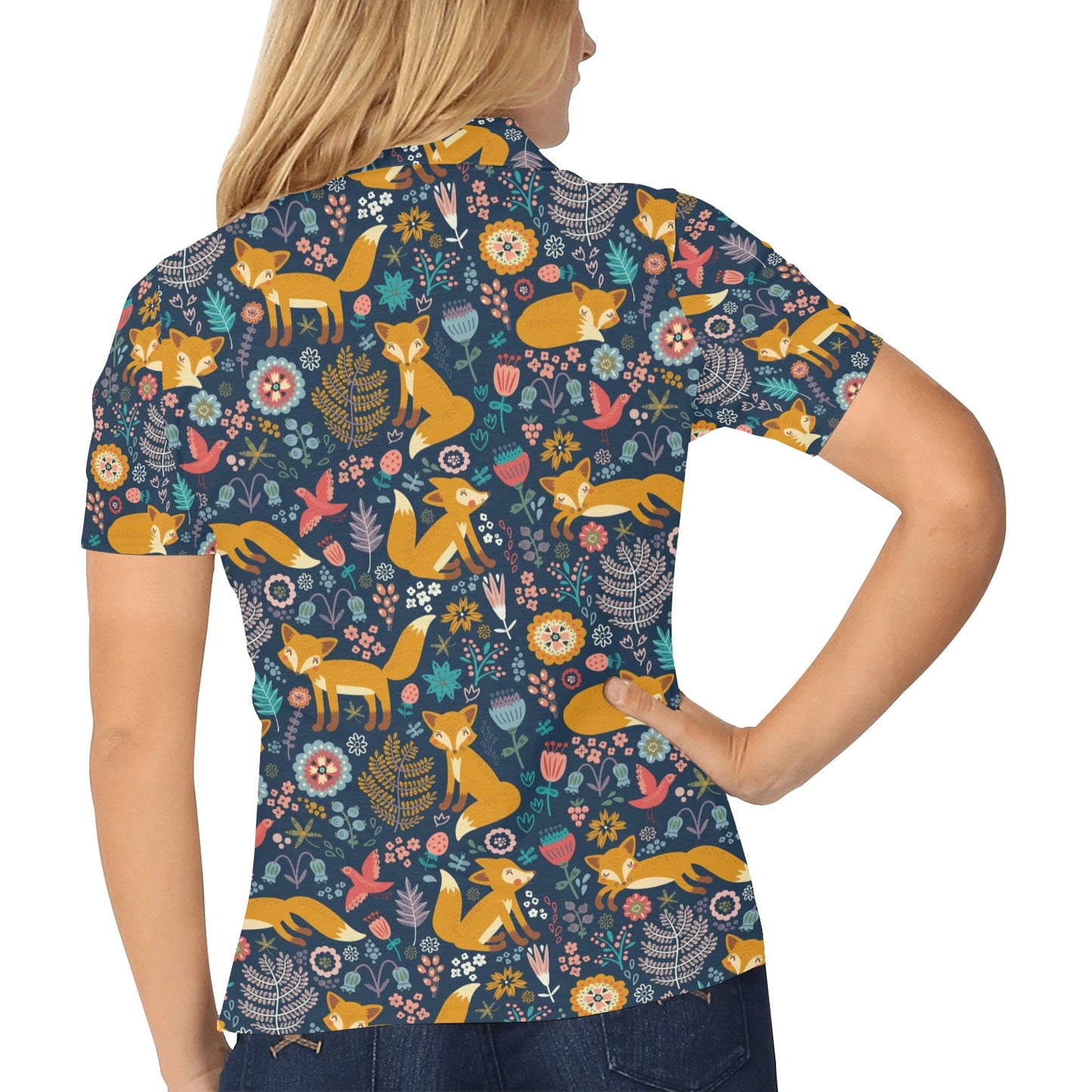 Fox Cute Jungle Print Pattern Women's Polo Shirt