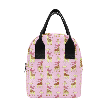 Giraffe Cute Pink Polka Dot Print Insulated Lunch Bag