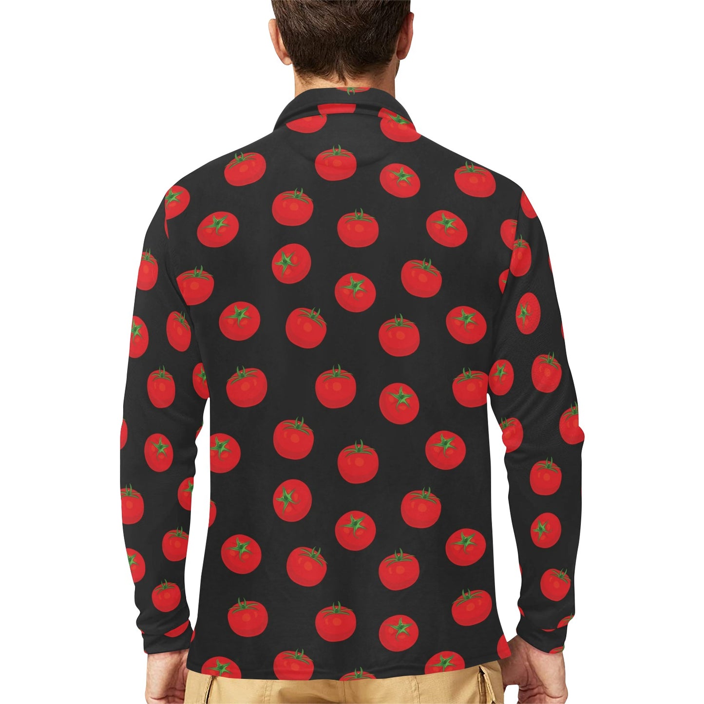 Tomato Print Design LKS305 Long Sleeve Polo Shirt For Men's