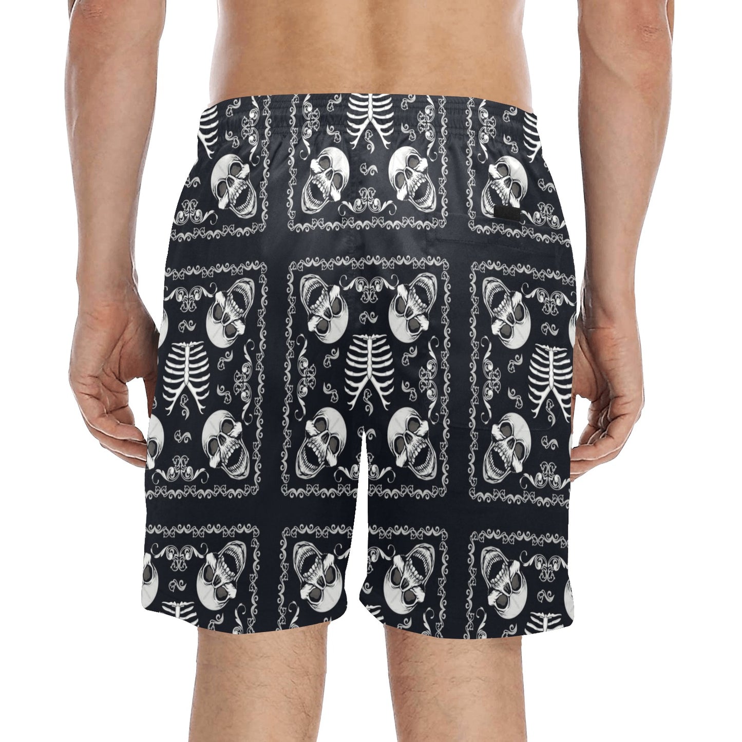 Bandana Skull Black White Print Design LKS306 Men's Swim Trunks Beach Shorts