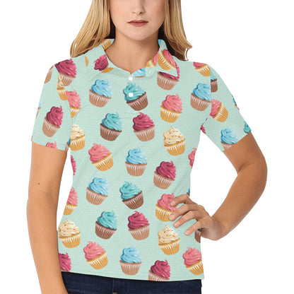 Cupcake Pattern Print Design 01 Women's Polo Shirt