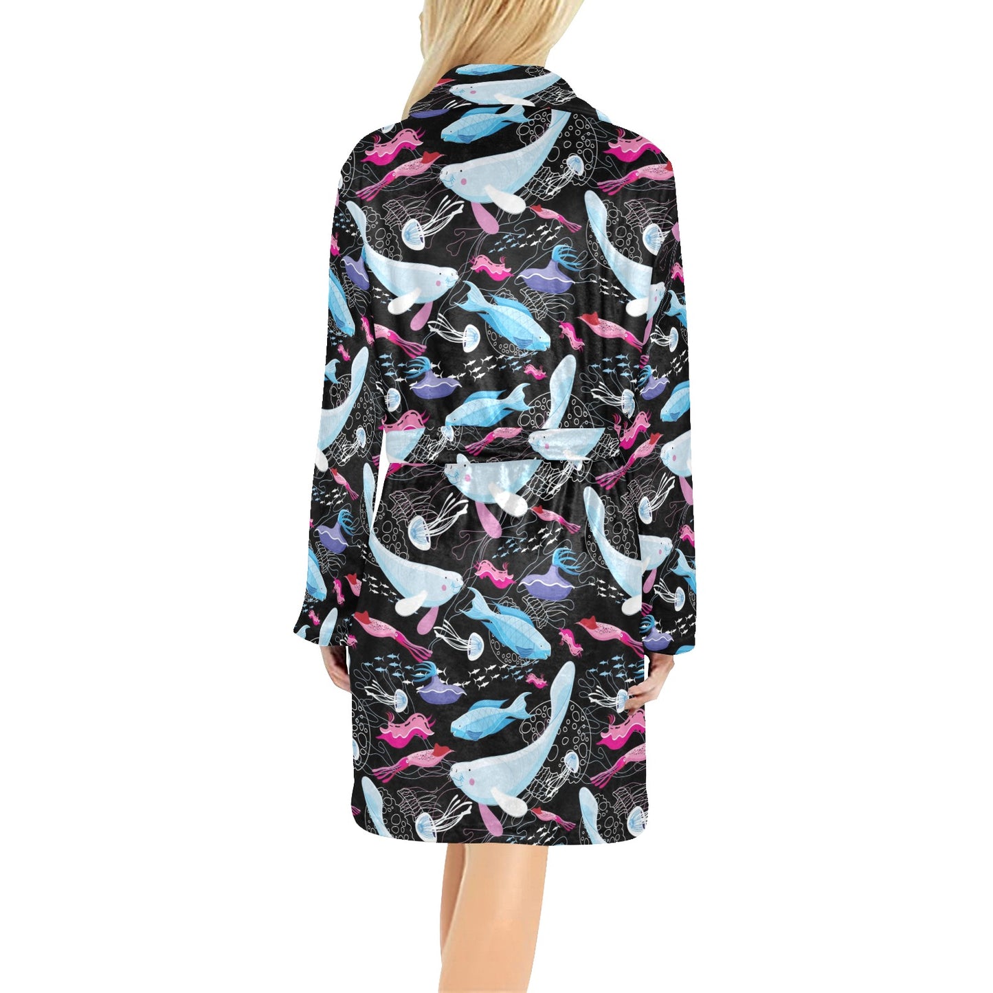 Manatee Pattern Print Design 02 Women's Fleece Robe