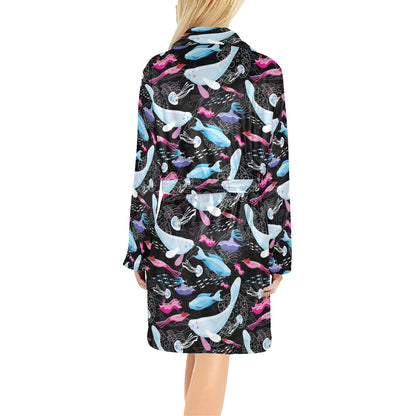 Manatee Pattern Print Design 02 Women's Fleece Robe