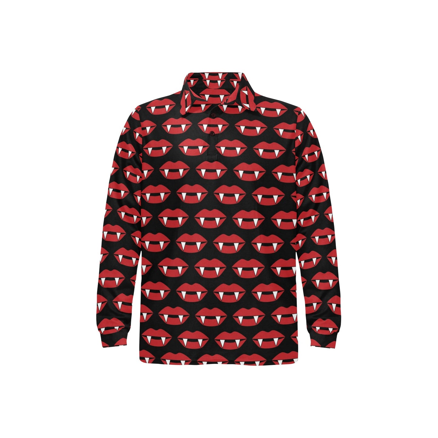 Vampire Lips Print Design LKS302 Long Sleeve Polo Shirt For Men's