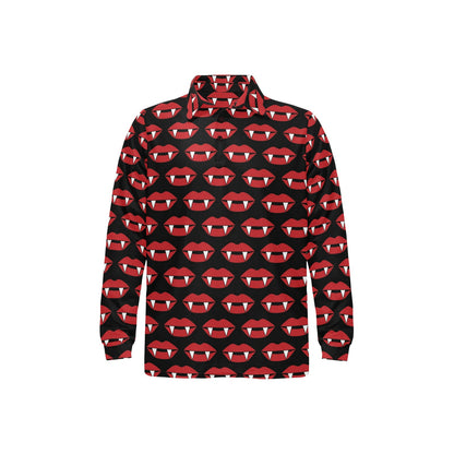 Vampire Lips Print Design LKS302 Long Sleeve Polo Shirt For Men's