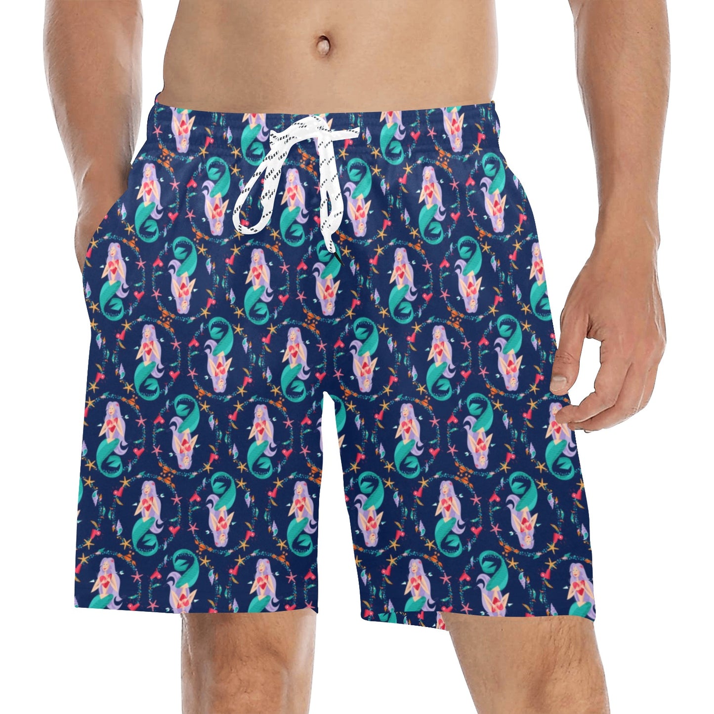 Mermaid Girl Cute Design Print Men's Swim Trunks Beach Shorts
