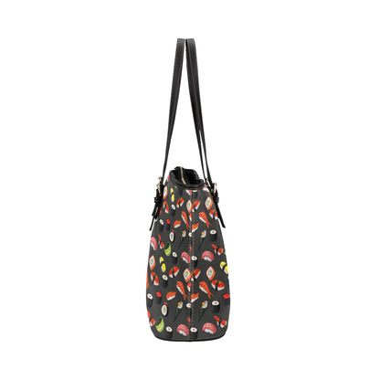 Sushi Design Print Leather Tote Bag