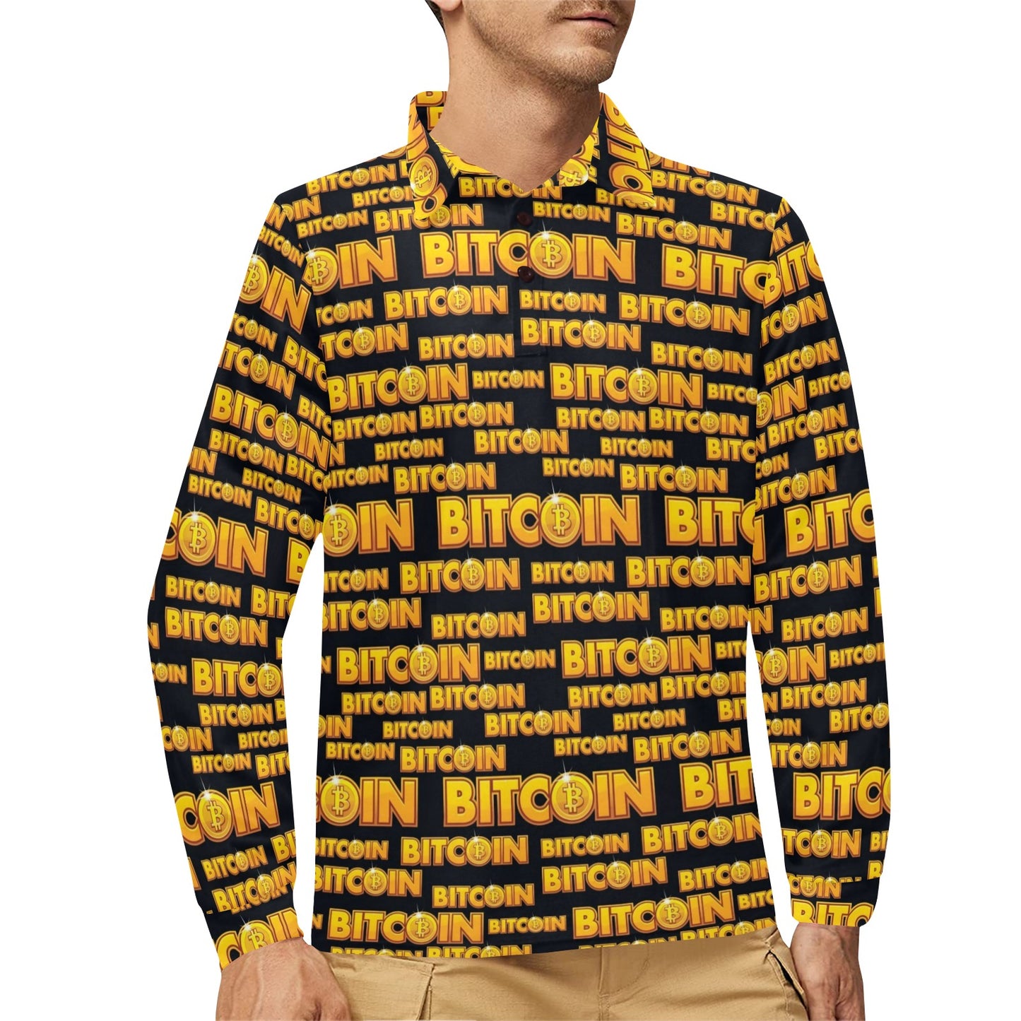 Bitcoin Pattern Print Design DO03 Long Sleeve Polo Shirt For Men's