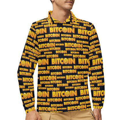 Bitcoin Pattern Print Design DO03 Long Sleeve Polo Shirt For Men's