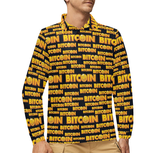 Bitcoin Pattern Print Design DO03 Long Sleeve Polo Shirt For Men's