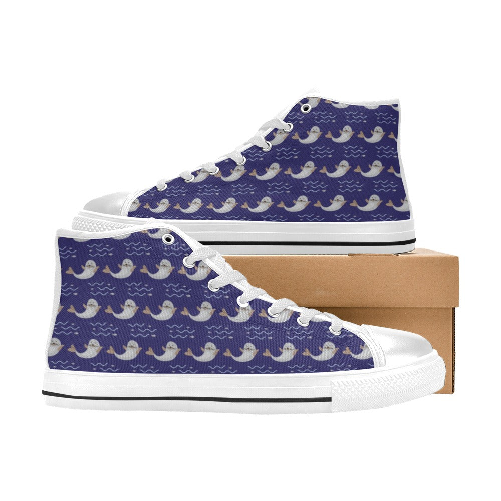 Sea Lion Print Design LKS404 Men's High Top Canvas Shoes