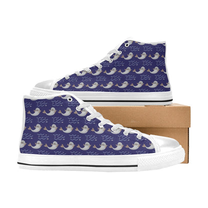 Sea Lion Print Design LKS404 Men's High Top Canvas Shoes