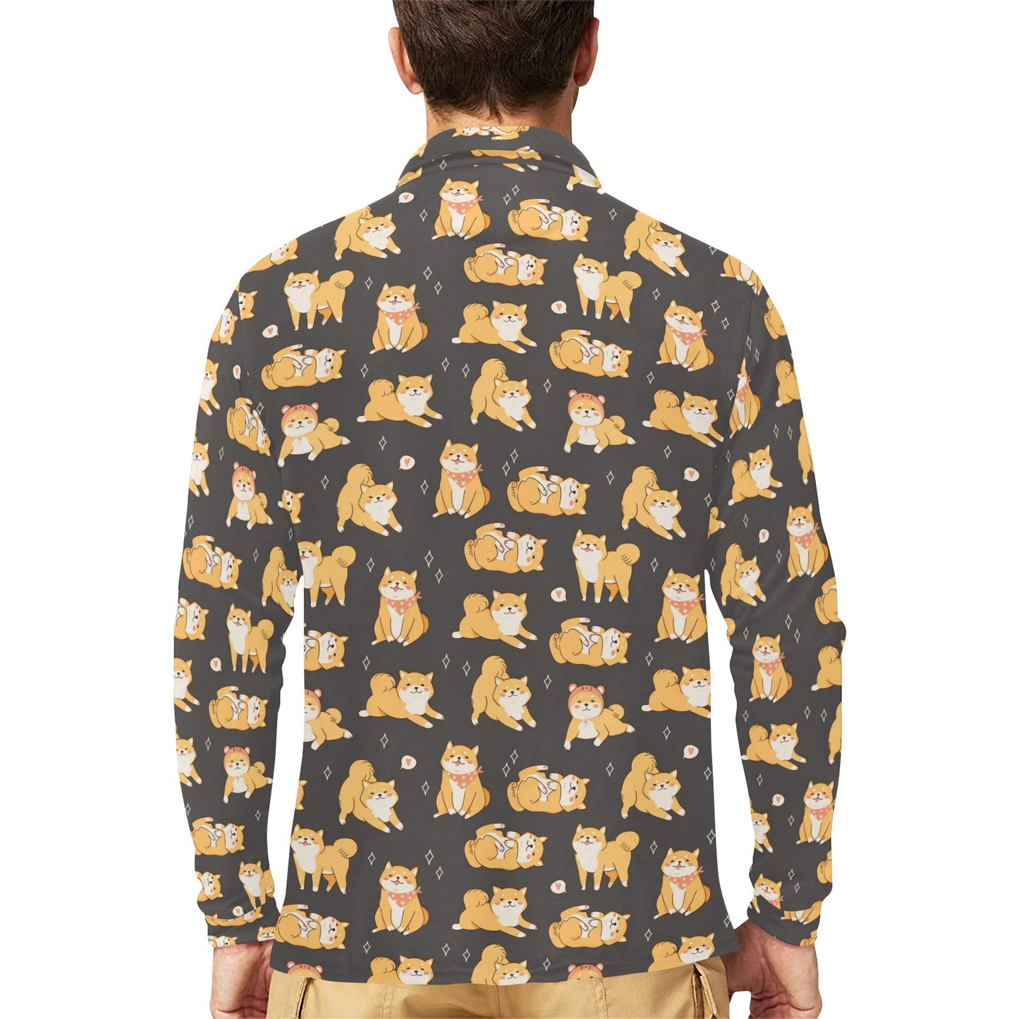 Shiba Inu Print Design LKS309 Long Sleeve Polo Shirt For Men's