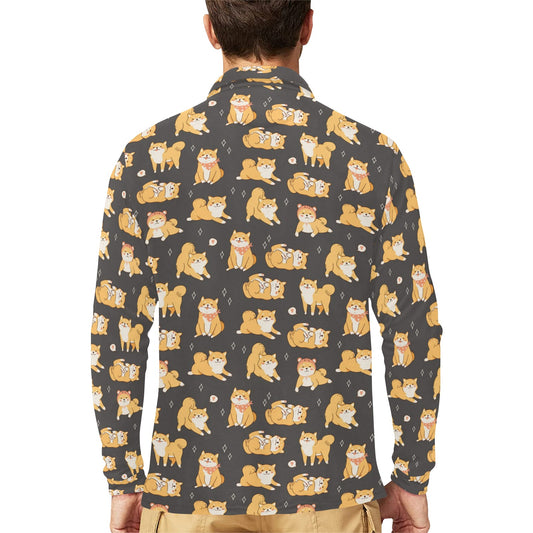Shiba Inu Print Design LKS309 Long Sleeve Polo Shirt For Men's
