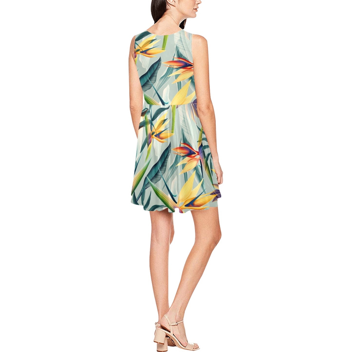 Tropical Flower Pattern Print Design TF022 Sleeveless Dress