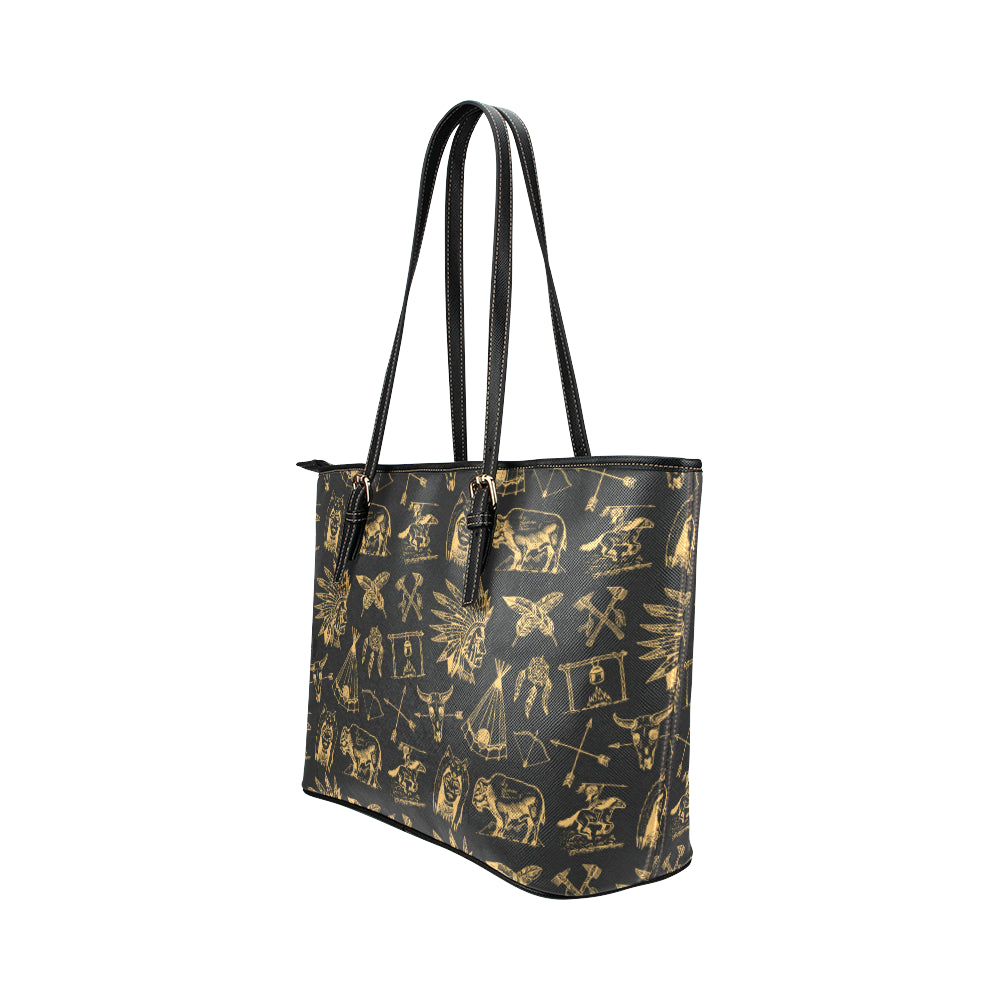 American indian Gold Style Leather Tote Bag