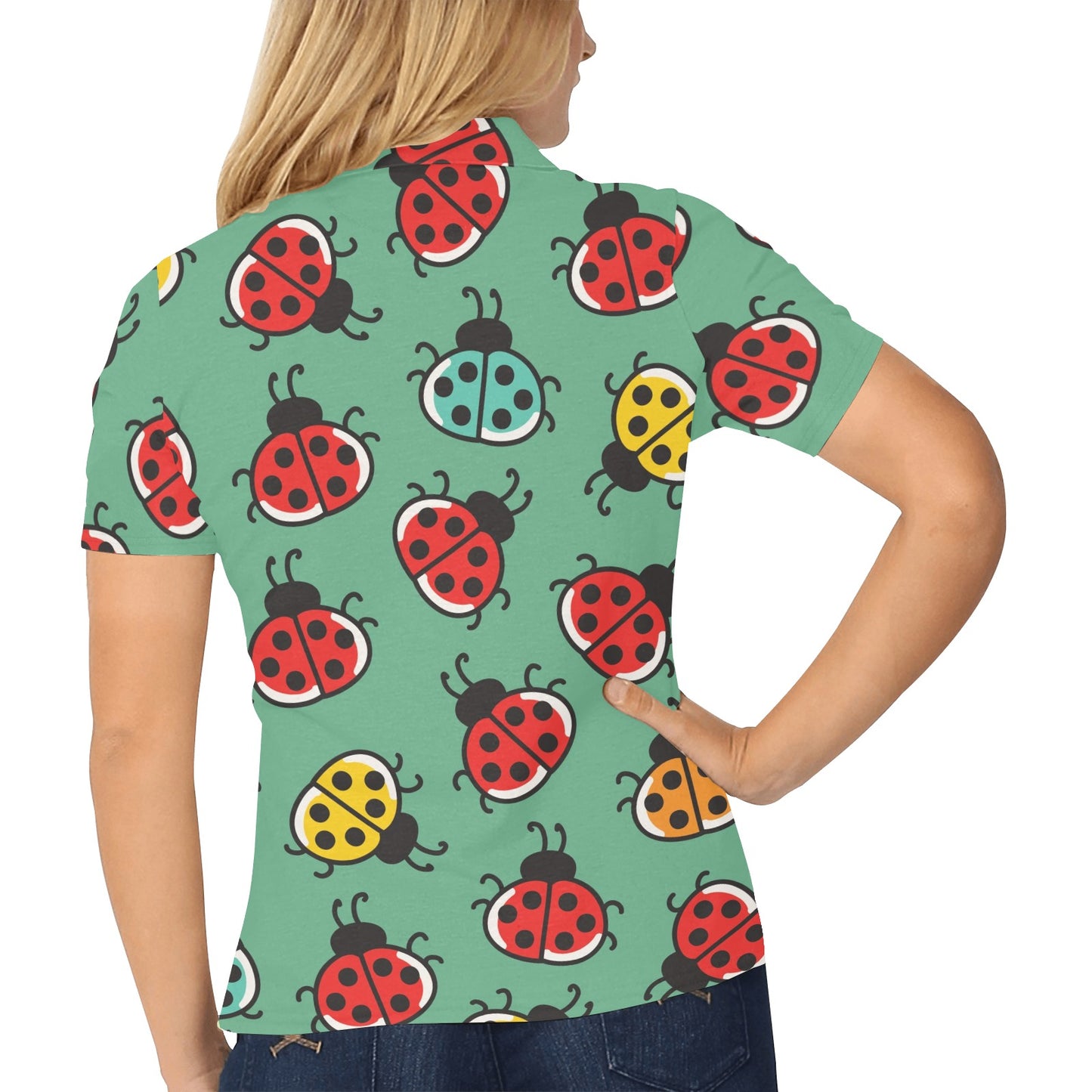 Ladybug Pattern Print Design 02 Women's Polo Shirt