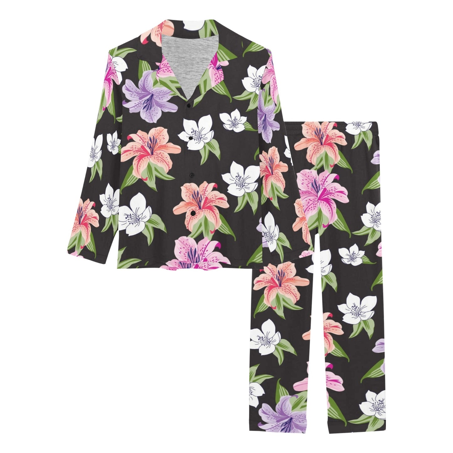 Lily Pattern Print Design LY02 Women's Long Pajama Set