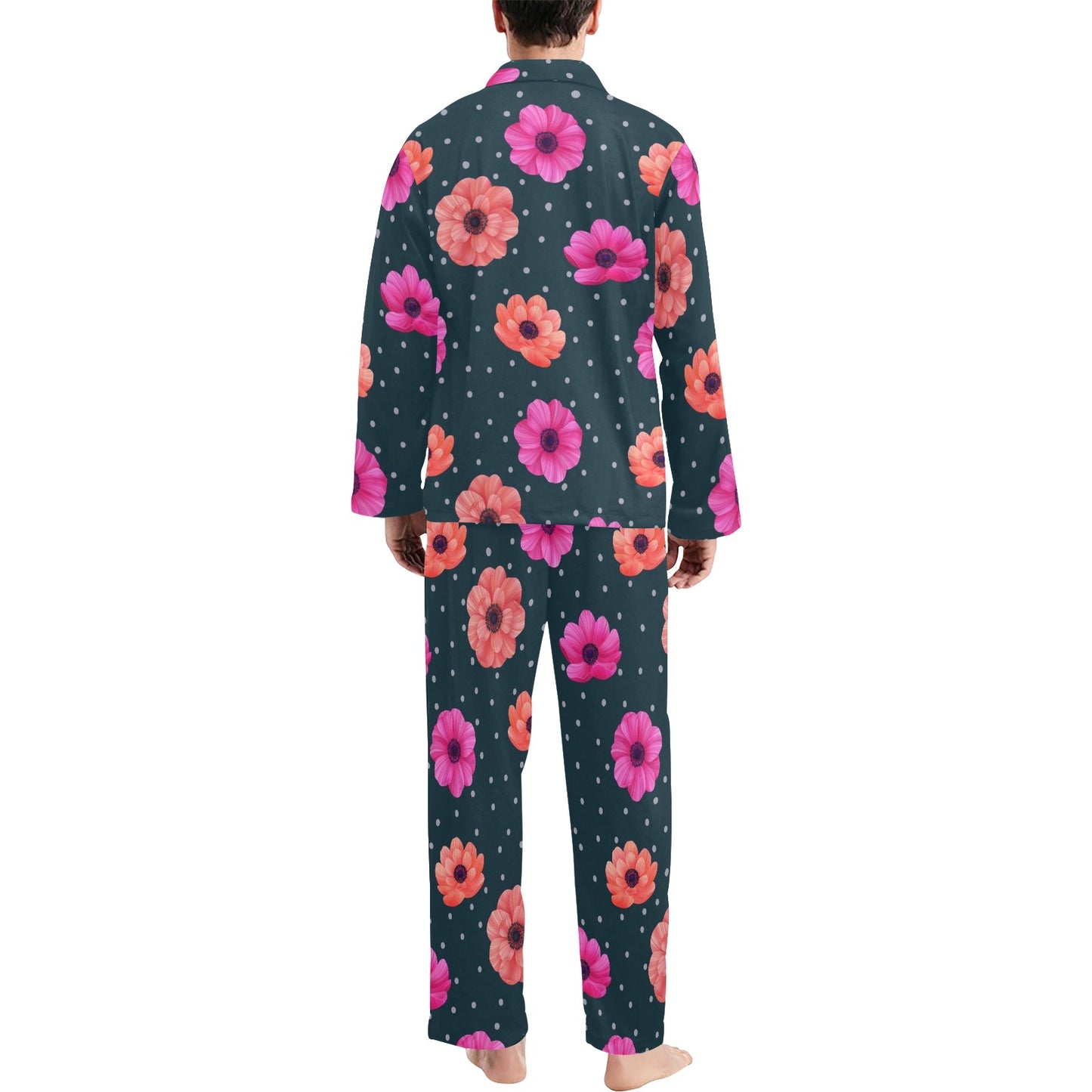 Anemone Pattern Print Design AM08 Men's Long Pajama Set