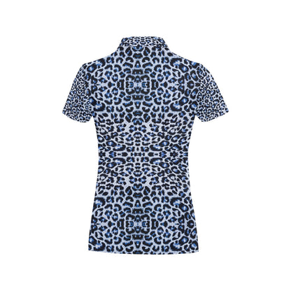 Leopard Blue Skin Print Women's Polo Shirt