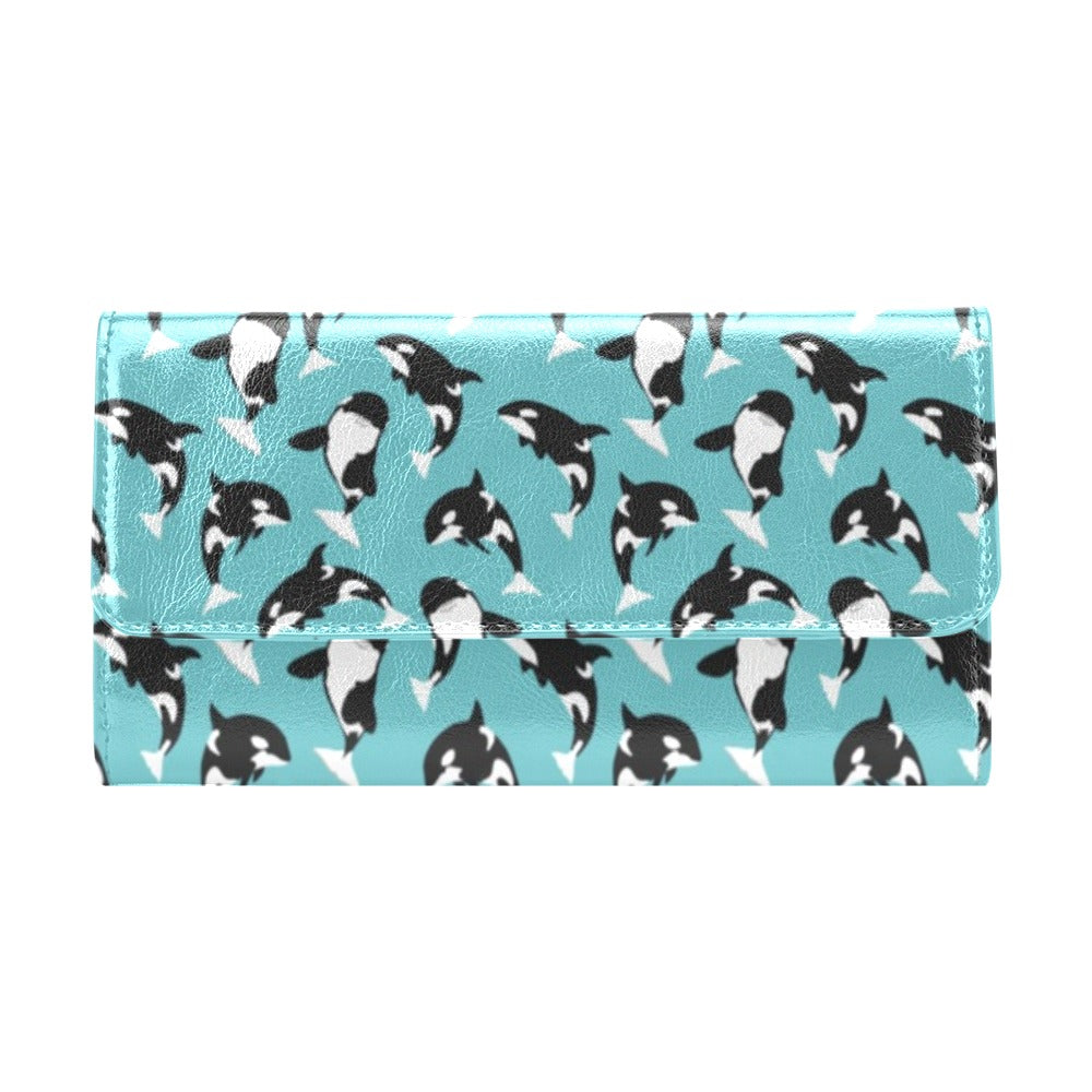 Whale Action Design Themed Print Women's Trifold Wallet