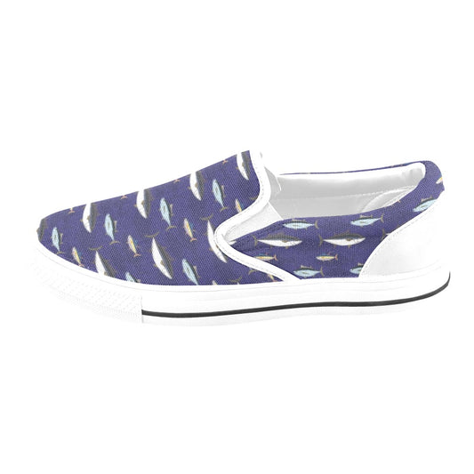 Tuna Fish Print Design LKS304 White Slip Ons Canvas Women's Shoes