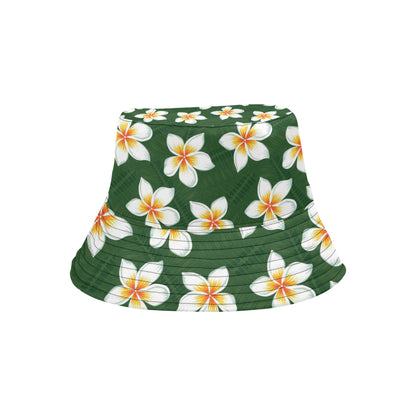 White Plumeria Pattern Print Design PM020 Unisex Bucket Hat