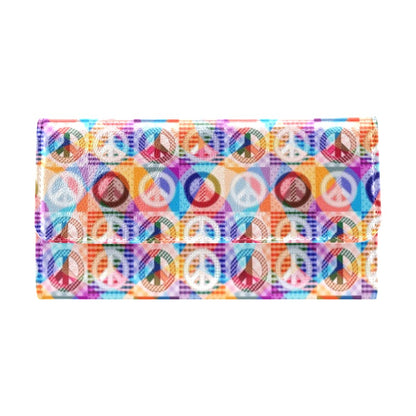Peace Sign Patchwork Design Print Women's Trifold Wallet