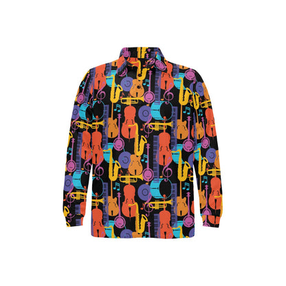 Jazz Pattern Print Design 03 Long Sleeve Polo Shirt For Men's
