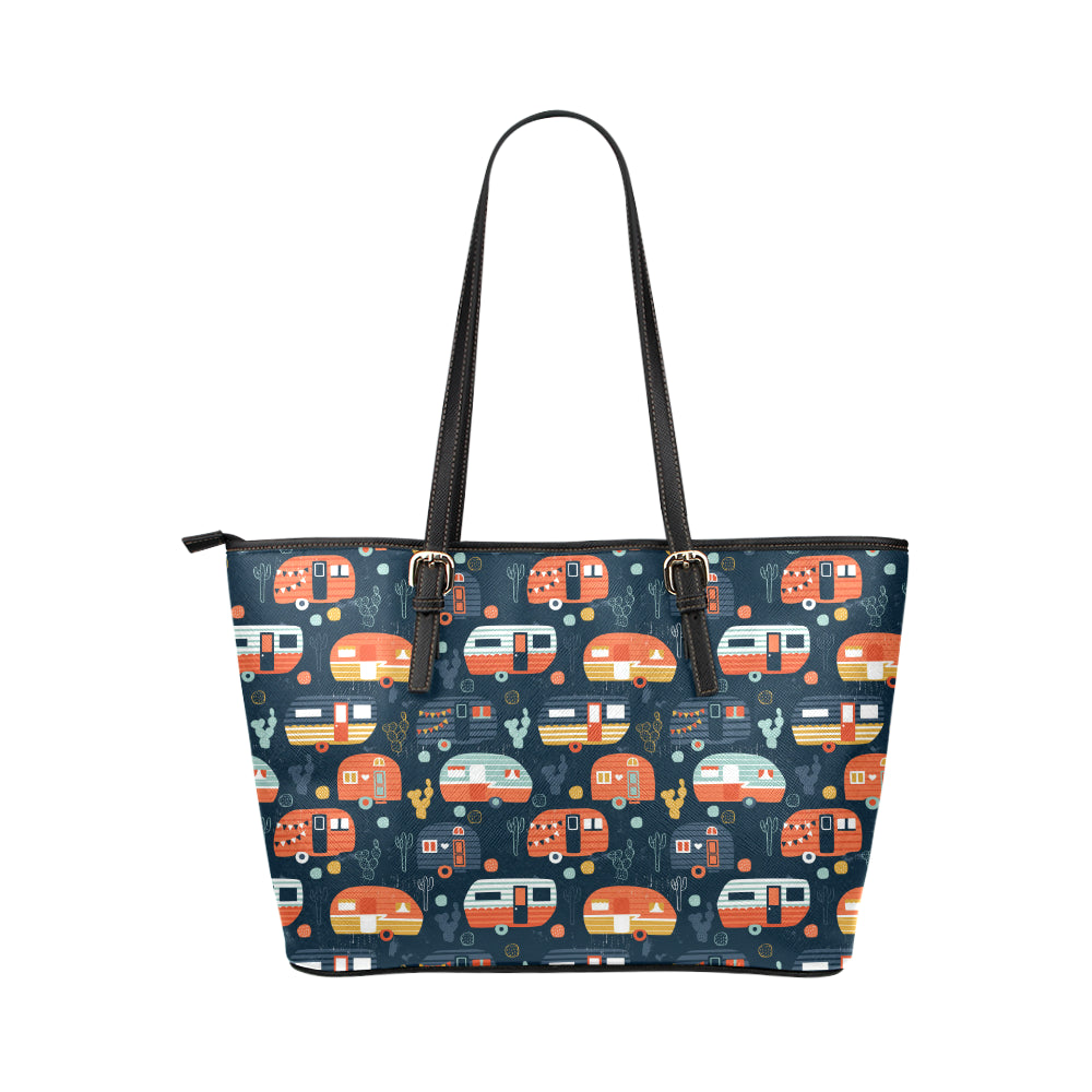 Camper Caravan Print Pattern Leather Tote Bag