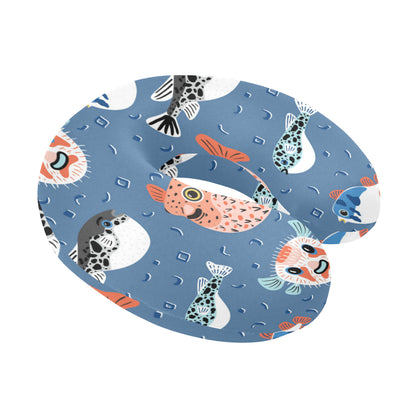 Fugu Pattern Print Design 02 U-Shaped Travel Neck Pillow