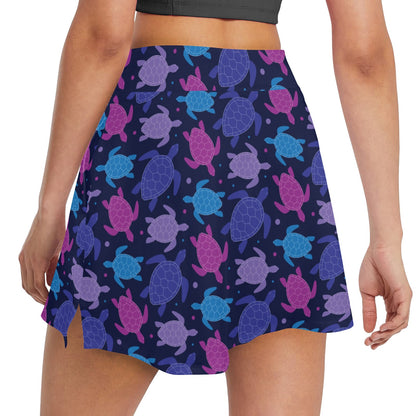 Sea Turtle Print Design LKS309 17" Golf & Pickleball Skort with Pockets
