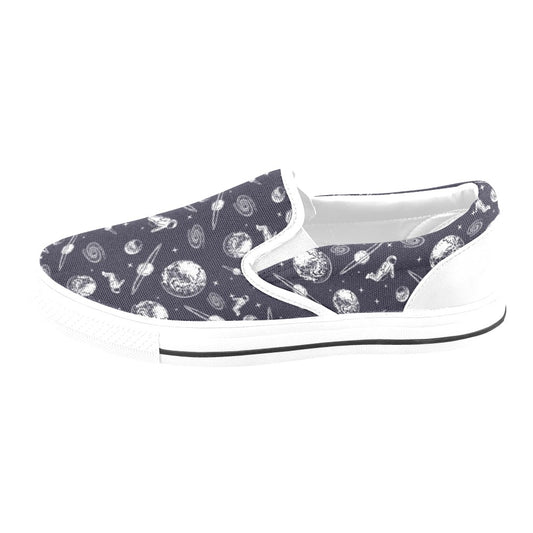 Space Astronaut Print Design LKS302 White Slip Ons Canvas Women's Shoes