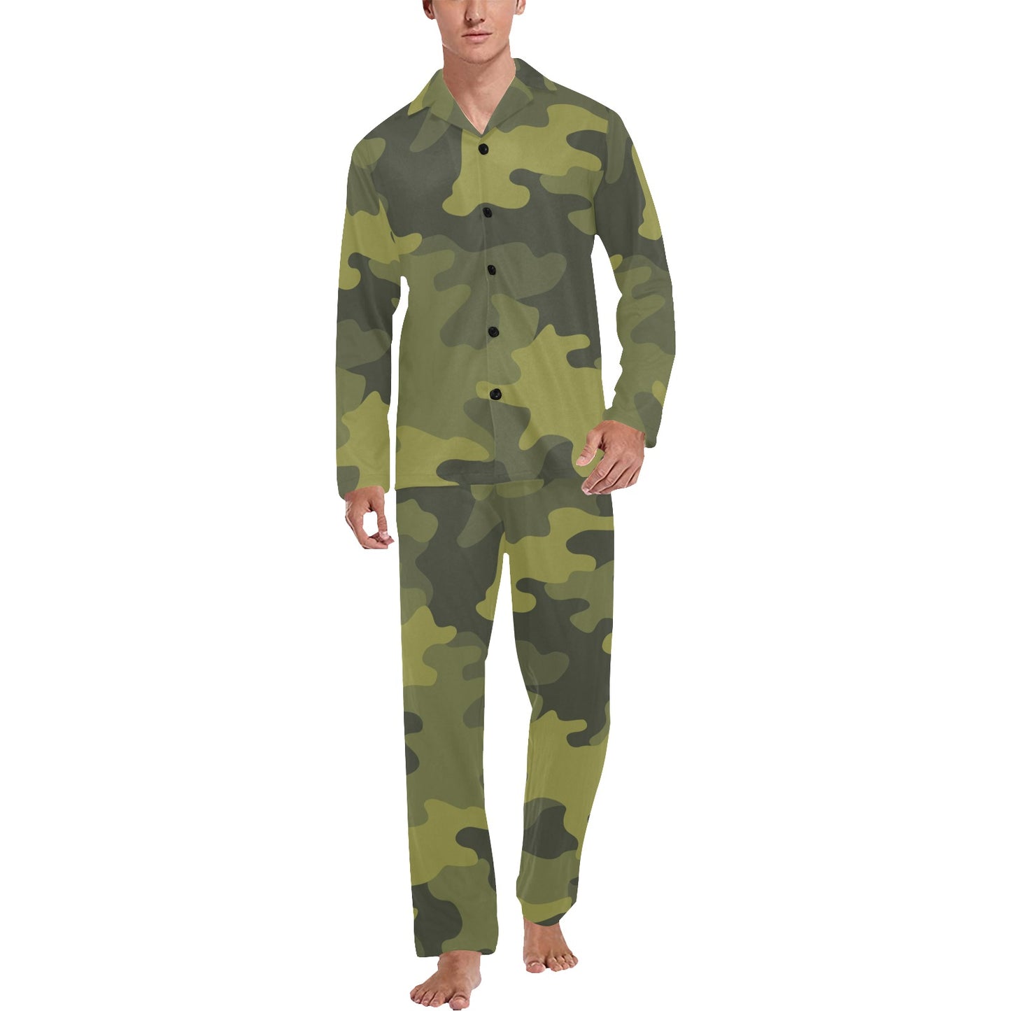 Military Camouflage Pattern Print Design 02 Men's Long Pajama Set