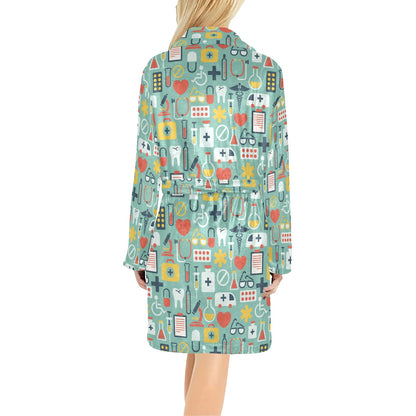 Medical Pattern Print Design 02 Women's Fleece Robe