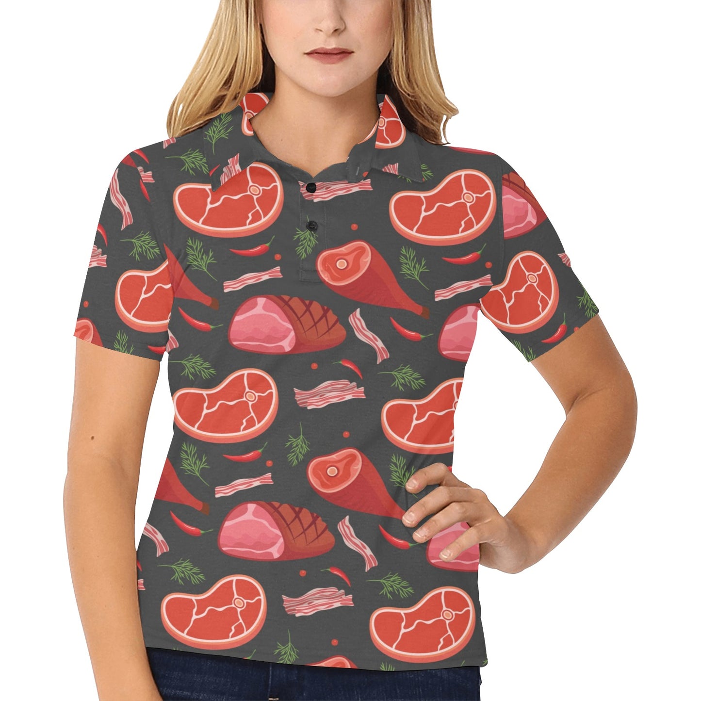Meat Pattern Print Design 03 Women's Polo Shirt
