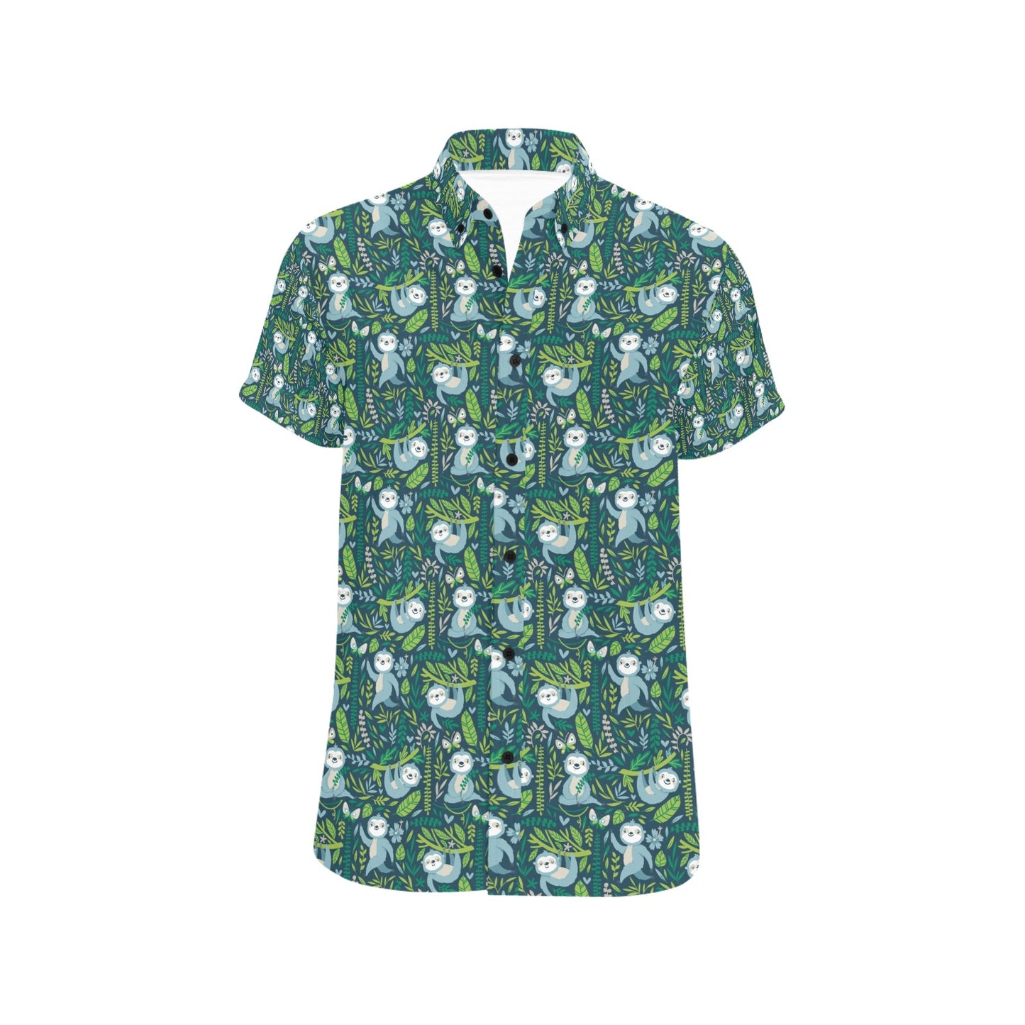 Sloth Print Design LKS304 Men Short Sleeve Button Up Shirt