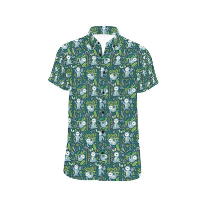 Sloth Print Design LKS304 Men Short Sleeve Button Up Shirt
