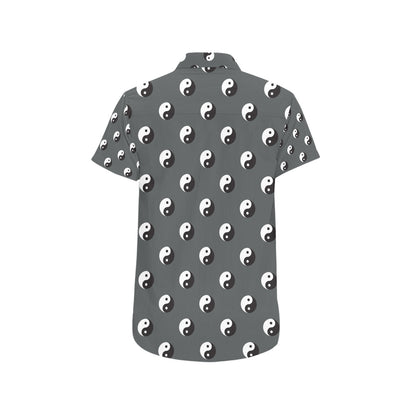 Yin Yang Print Design LKS303 Men Short Sleeve Button Up Shirt