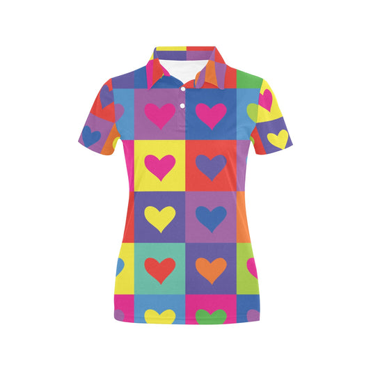 Pop Art Heart Pattern Print Design A01 Women's Polo Shirt