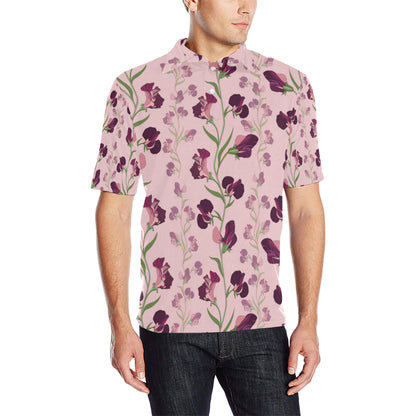 Peony Pattern Print Design PE09 Men Polo Shirt