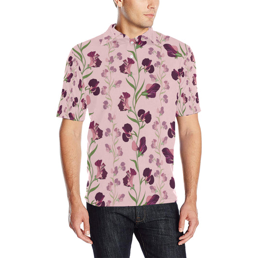Peony Pattern Print Design PE09 Men Polo Shirt